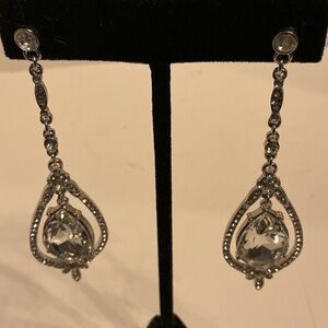 Glamorous drop rhinestone silver tone earrings